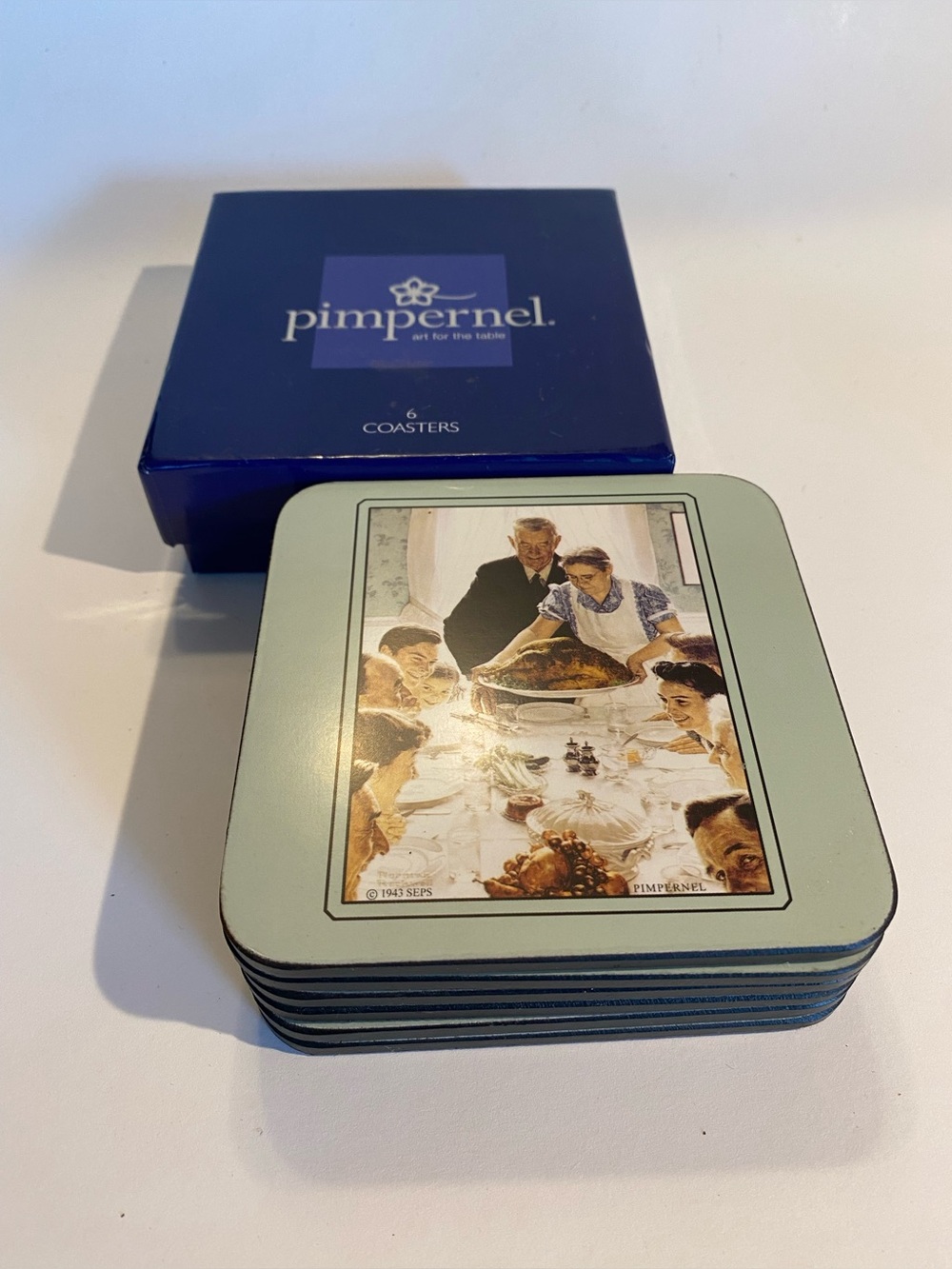VTG Pimpernel Coasters Norman Rockwell Freedom From Want Thanksgiving Set of 6
